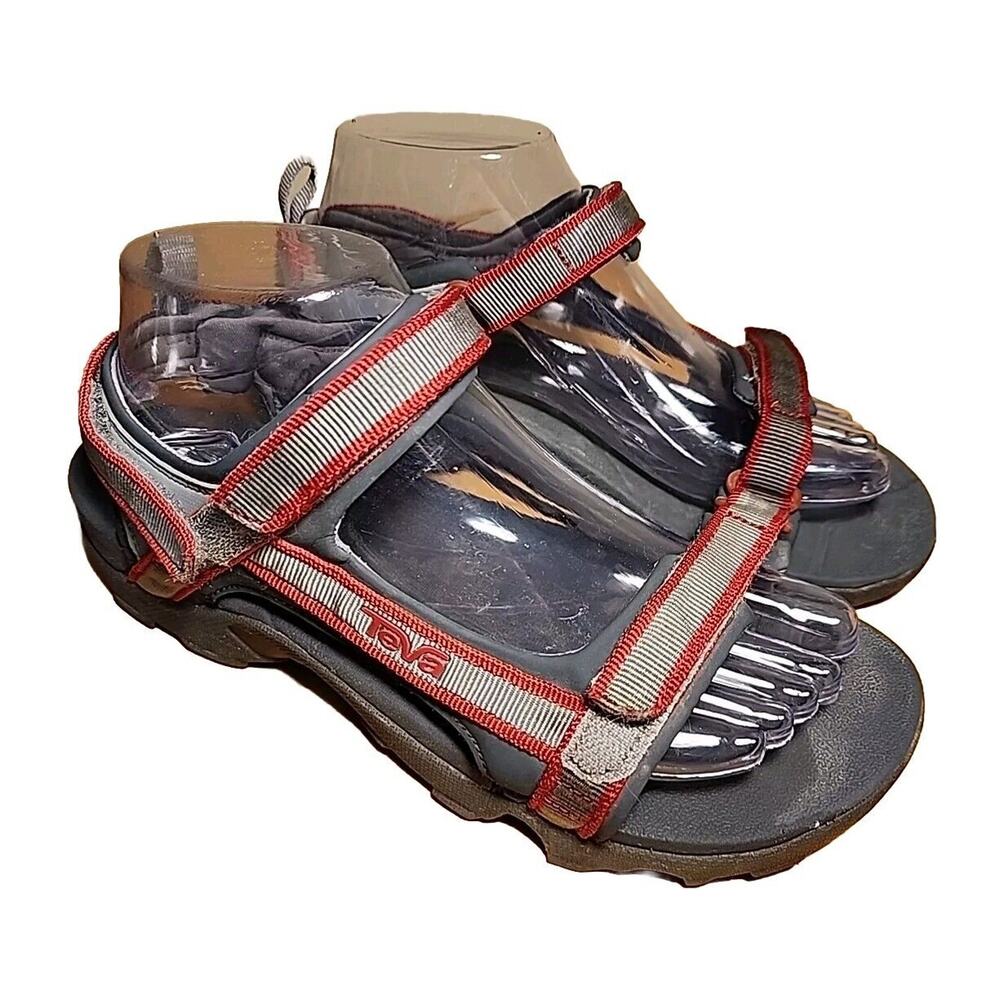Teva Sandals Womens 7 Tanza Sports Strappy Hiking 1093489Y Grey Red Fabric Flats